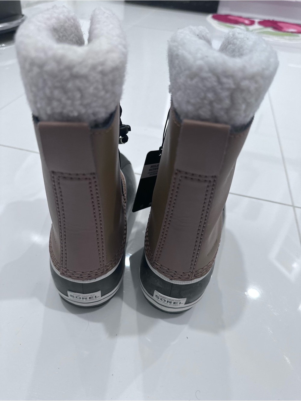 Sorel Women's Taupe Lace-Up Winter Boots with White Fleece Cuff
